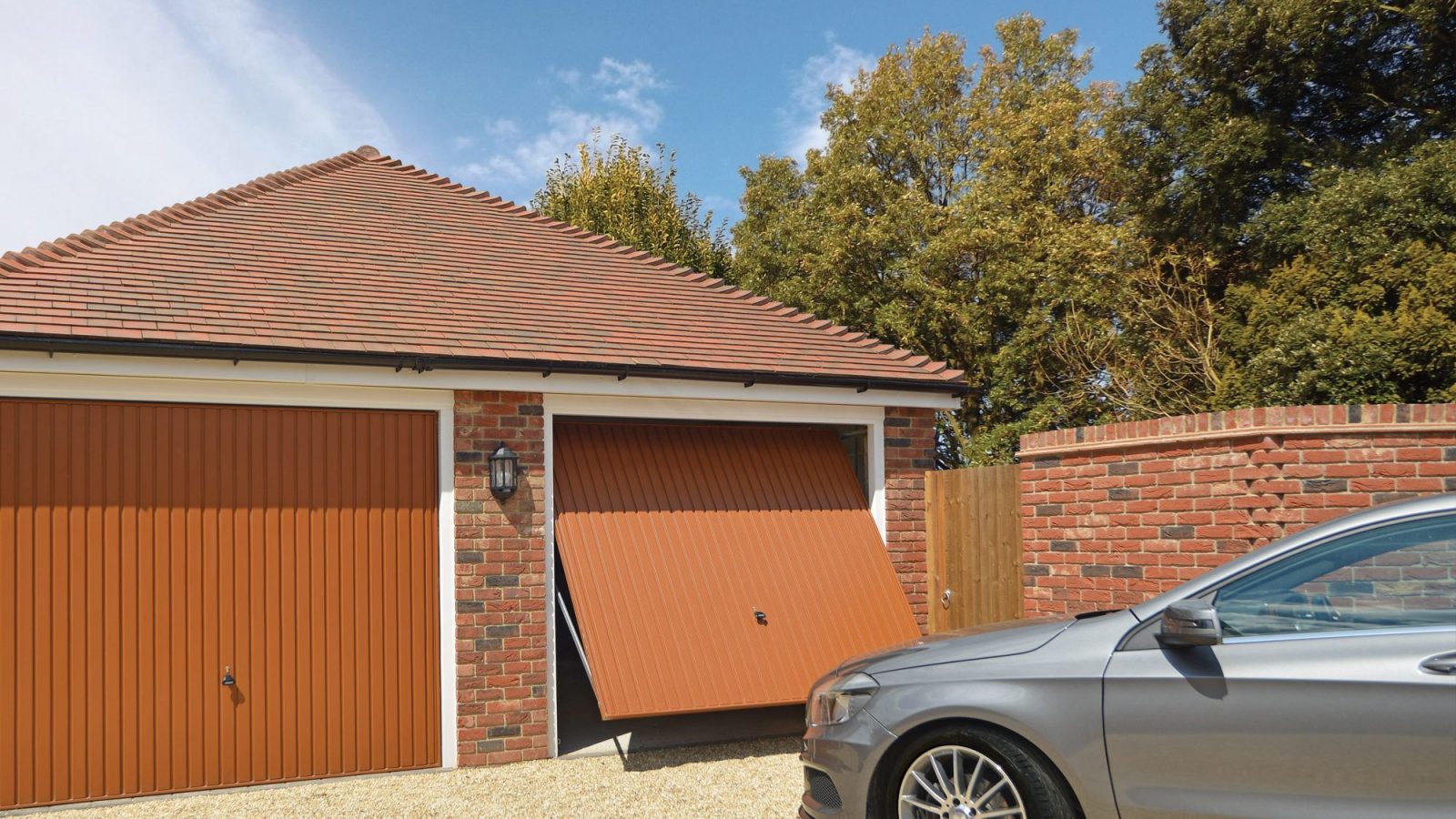 Up-and-over tip-up garage door on a residential garage